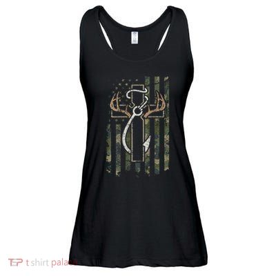 Hunting Fishing Faith Hunter Fisherman Camo Usa On Back Ladies Essential Flowy Tank