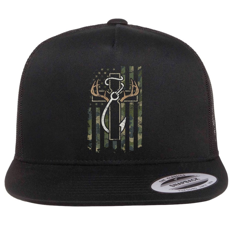 Hunting Fishing Faith Hunter Fisherman Camo Usa On Back Flat Bill Trucker Hat