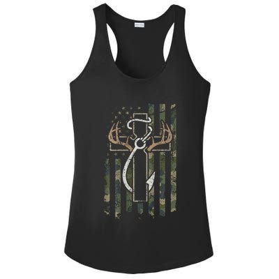 Hunting Fishing Faith Hunter Fisherman Camo Usa On Back Ladies PosiCharge Competitor Racerback Tank