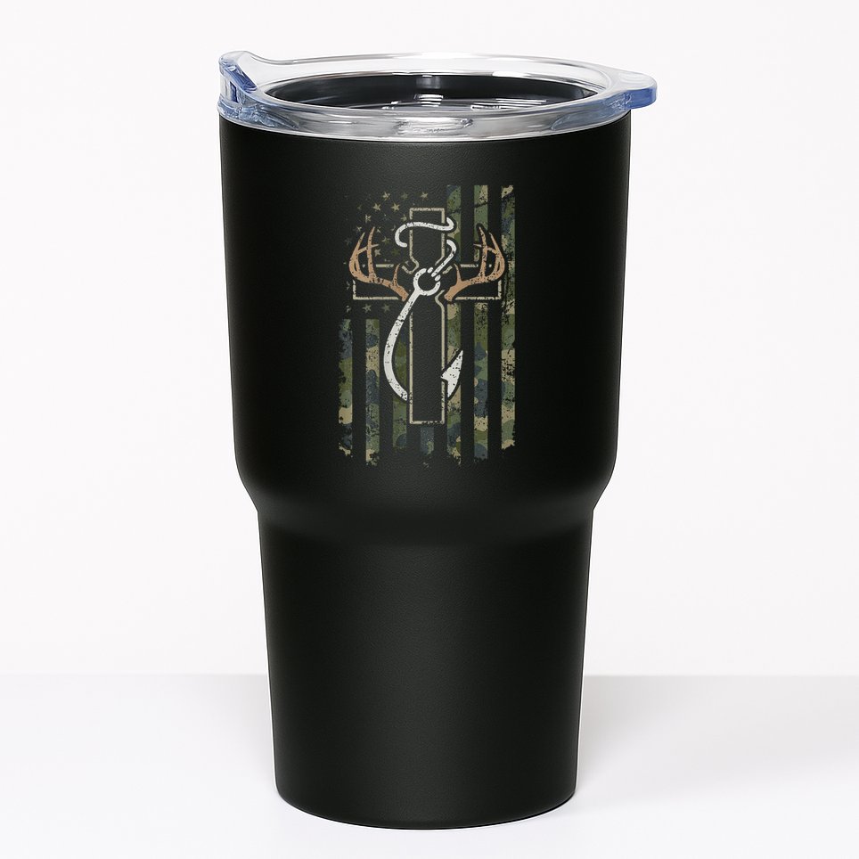 Hunting Fishing Faith Hunter Fisherman Camo Usa On Back Tumbler