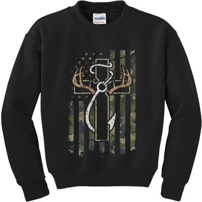 Hunting Fishing Faith Hunter Fisherman Camo Usa On Back Kids Sweatshirt