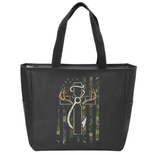 Hunting Fishing Faith Hunter Fisherman Camo Usa On Back Zip Tote Bag