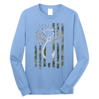 Hunting Fishing Faith Hunter Fisherman Camo Usa On Back Long Sleeve Shirt