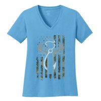 Hunting Fishing Faith Hunter Fisherman Camo Usa On Back Women's V-Neck T-Shirt