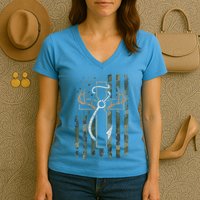 Hunting Fishing Faith Hunter Fisherman Camo Usa On Back Women's V-Neck T-Shirt