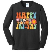 Happy Fri-Yay Friday Lovers Fun Teacher Groovy Kids Long Sleeve Shirt