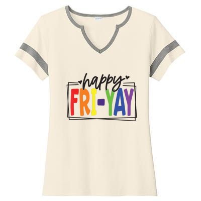 Happy Friyay Friday Funny Teacher Friyay Teacher Ladies Halftime Notch Neck Tee