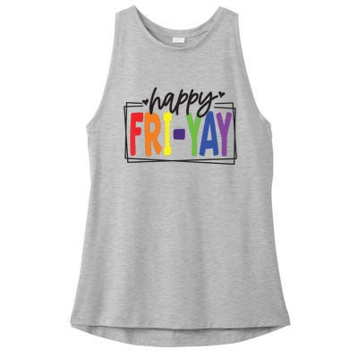 Happy Friyay Friday Funny Teacher Friyay Teacher Ladies PosiCharge Tri-Blend Wicking Tank