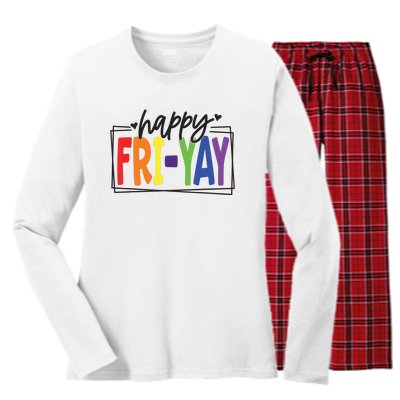 Happy Friyay Friday Funny Teacher Friyay Teacher Women's Long Sleeve Flannel Pajama Set 