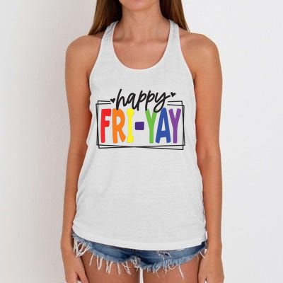 Happy Friyay Friday Funny Teacher Friyay Teacher Women's Knotted Racerback Tank