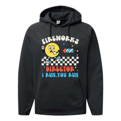 Hippie Face Fireworks Director I Run You Run 4th Of July Fun Performance Fleece Hoodie