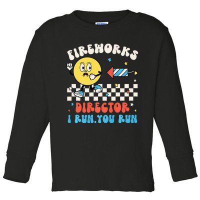 Hippie Face Fireworks Director I Run You Run 4th Of July Fun Toddler Long Sleeve Shirt