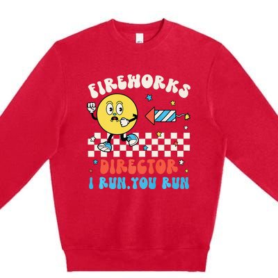 Hippie Face Fireworks Director I Run You Run 4th Of July Fun Premium Crewneck Sweatshirt