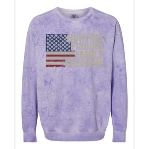 Hunting Fishing Family And Freedom / Usa Flag Fisher Hunter Gift Colorblast Crewneck Sweatshirt