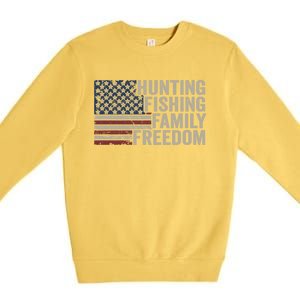 Hunting Fishing Family And Freedom / Usa Flag Fisher Hunter Gift Premium Crewneck Sweatshirt