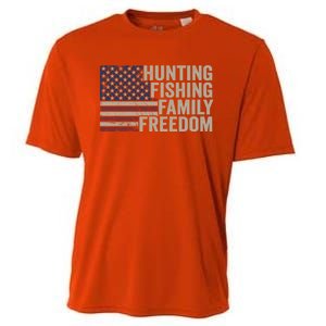 Hunting Fishing Family And Freedom / Usa Flag Fisher Hunter Gift Cooling Performance Crew T-Shirt