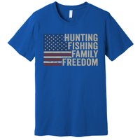 Hunting Fishing Family And Freedom / Usa Flag Fisher Hunter Gift Premium T-Shirt