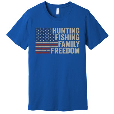 Hunting Fishing Family And Freedom / Usa Flag Fisher Hunter Gift Premium T-Shirt