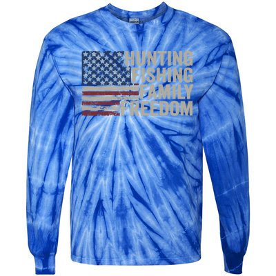 Hunting Fishing Family And Freedom / Usa Flag Fisher Hunter Gift Tie-Dye Long Sleeve Shirt