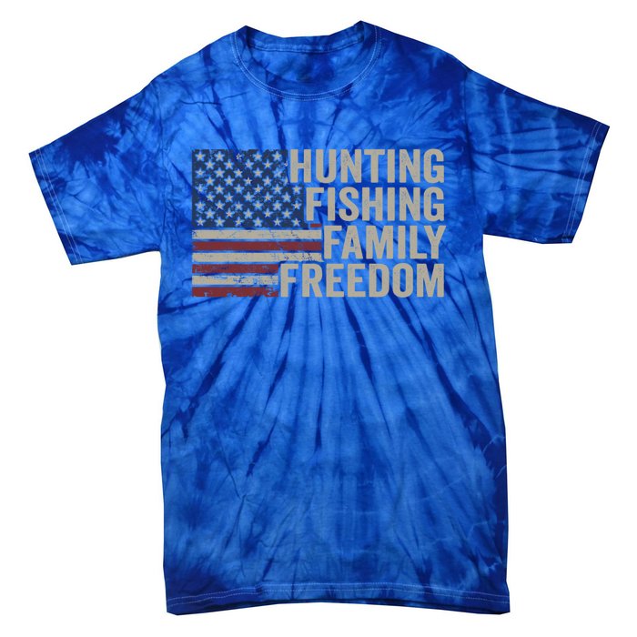 Hunting Fishing Family And Freedom / Usa Flag Fisher Hunter Gift Tie-Dye T-Shirt