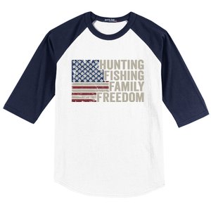 Hunting Fishing Family And Freedom / Usa Flag Fisher Hunter Gift Baseball Sleeve Shirt