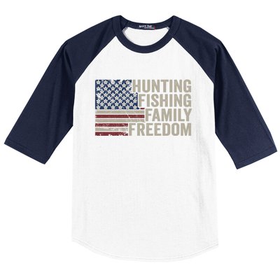 Hunting Fishing Family And Freedom / Usa Flag Fisher Hunter Gift Baseball Sleeve Shirt