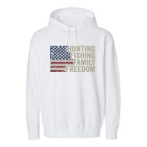 Hunting Fishing Family And Freedom / Usa Flag Fisher Hunter Gift Garment-Dyed Fleece Hoodie