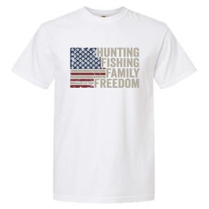 Hunting Fishing Family And Freedom / Usa Flag Fisher Hunter Gift Garment-Dyed Heavyweight T-Shirt