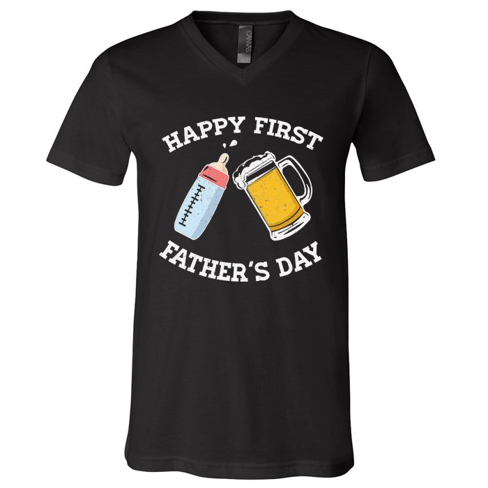 Happy First Father's Day New Dad Gift V-Neck T-Shirt