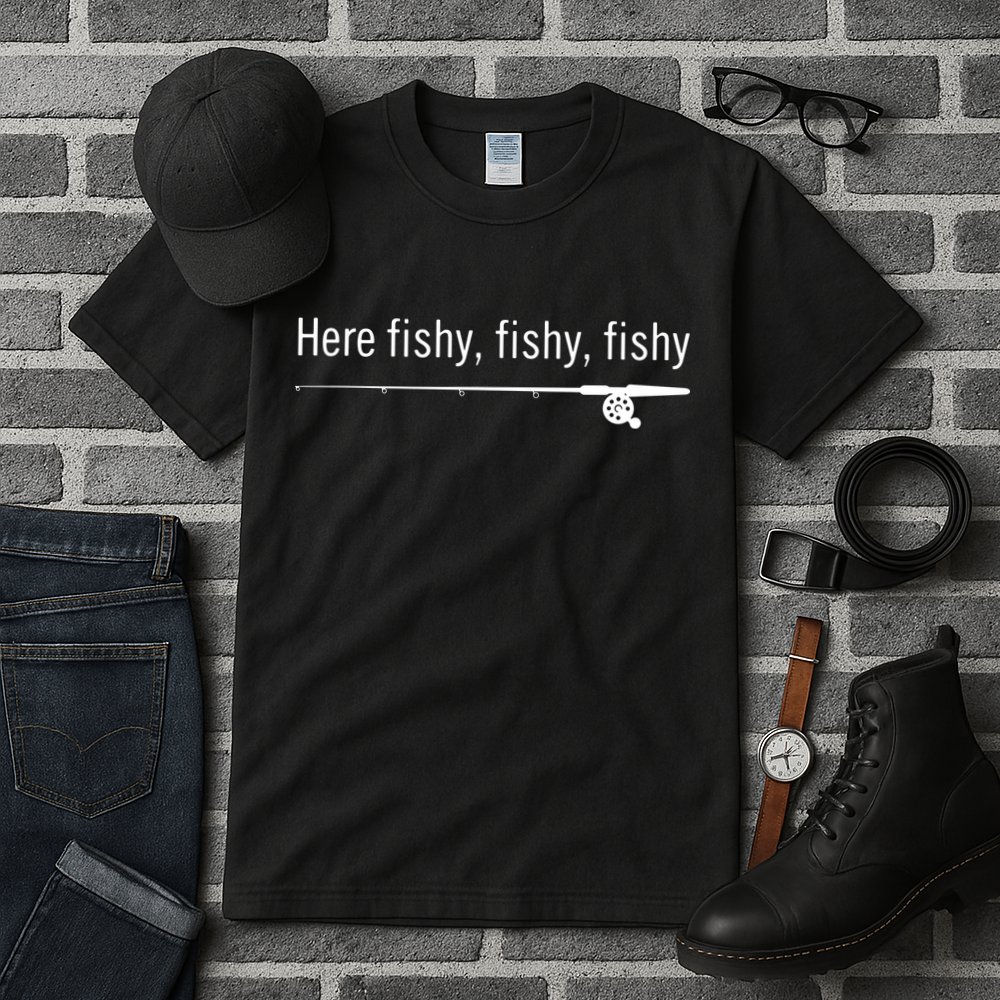 Here Fishy Fishy Fishy Shirt Funny Fishing Sayings Tall T-Shirt
