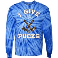 Hockey Field Funny Sports Pun I Give Zero Pucks Gift Tie-Dye Long Sleeve Shirt