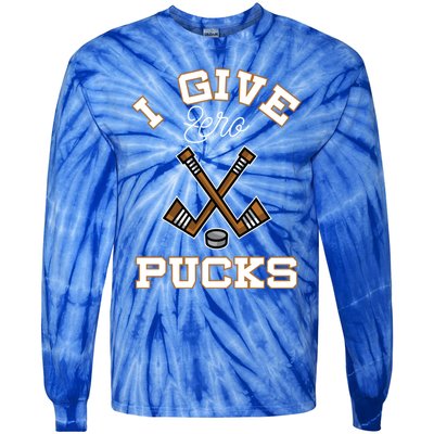 Hockey Field Funny Sports Pun I Give Zero Pucks Gift Tie-Dye Long Sleeve Shirt