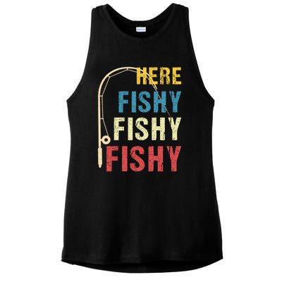 Here Fishy Fishy Fishy Ladies PosiCharge Tri-Blend Wicking Tank