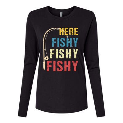 Here Fishy Fishy Fishy Womens Cotton Relaxed Long Sleeve T-Shirt