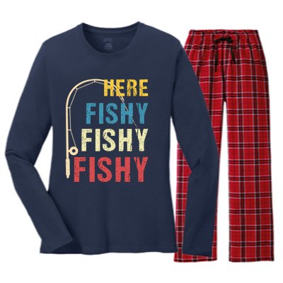 Here Fishy Fishy Fishy Women's Long Sleeve Flannel Pajama Set 