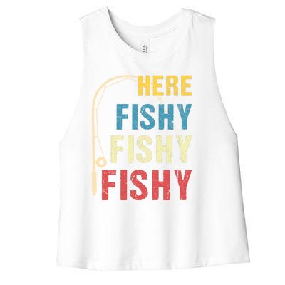 Here Fishy Fishy Fishy Women's Racerback Cropped Tank