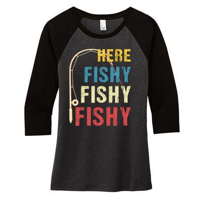 Here Fishy Fishy Fishy Women's Tri-Blend 3/4-Sleeve Raglan Shirt