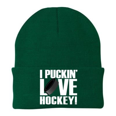 Hockey Fan Funny I Puckin Love Hockey Gift Knit Cap Winter Beanie