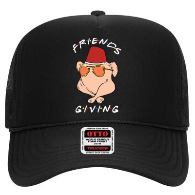 Happy Friendsgiving Funny Turkey Friends Giving Thanksgiving High Crown Mesh Back Trucker Hat