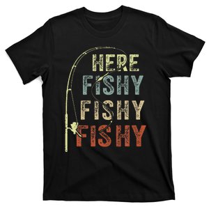 Here Fishy Fishing Bass Dad Women Kids Funny T-Shirt