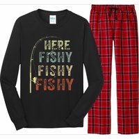 Here Fishy Fishing Bass Dad Women Kids Funny Long Sleeve Pajama Set