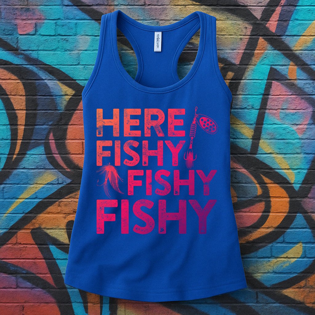 Here Fishy Fishy Fishy Gift Fisher Gifcool Gift Womens Tank Top
