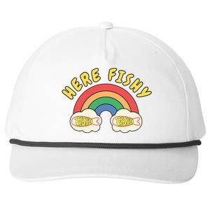 Here Fishy Fishy Fishy Funny Retro Rainbow Snapback Five-Panel Rope Hat