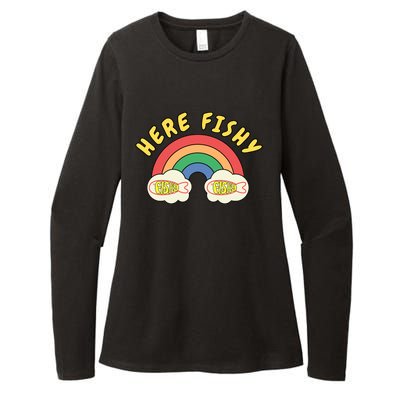 Here Fishy Fishy Fishy Funny Retro Rainbow Womens CVC Long Sleeve Shirt