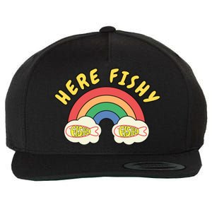 Here Fishy Fishy Fishy Funny Retro Rainbow Wool Snapback Cap