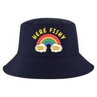 Here Fishy Fishy Fishy Funny Retro Rainbow Cool Comfort Performance Bucket Hat