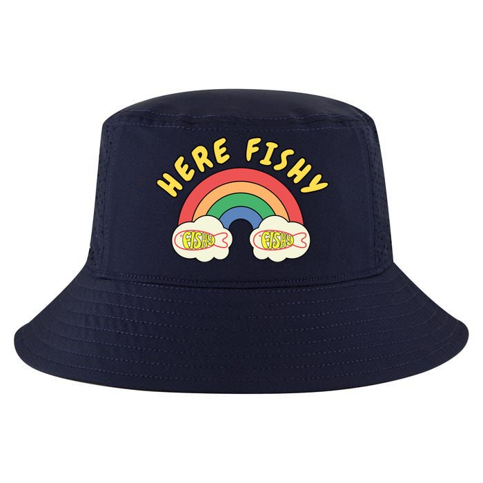 Here Fishy Fishy Fishy Funny Retro Rainbow Cool Comfort Performance Bucket Hat