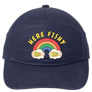 Here Fishy Fishy Fishy Funny Retro Rainbow 7-Panel Snapback Hat