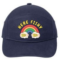 Here Fishy Fishy Fishy Funny Retro Rainbow 7-Panel Snapback Hat