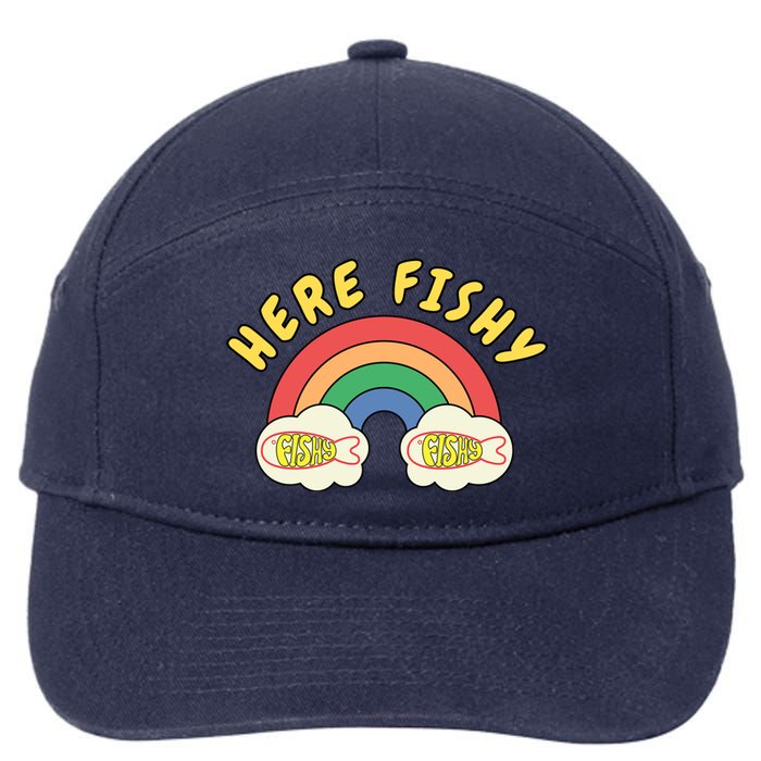 Here Fishy Fishy Fishy Funny Retro Rainbow 7-Panel Snapback Hat